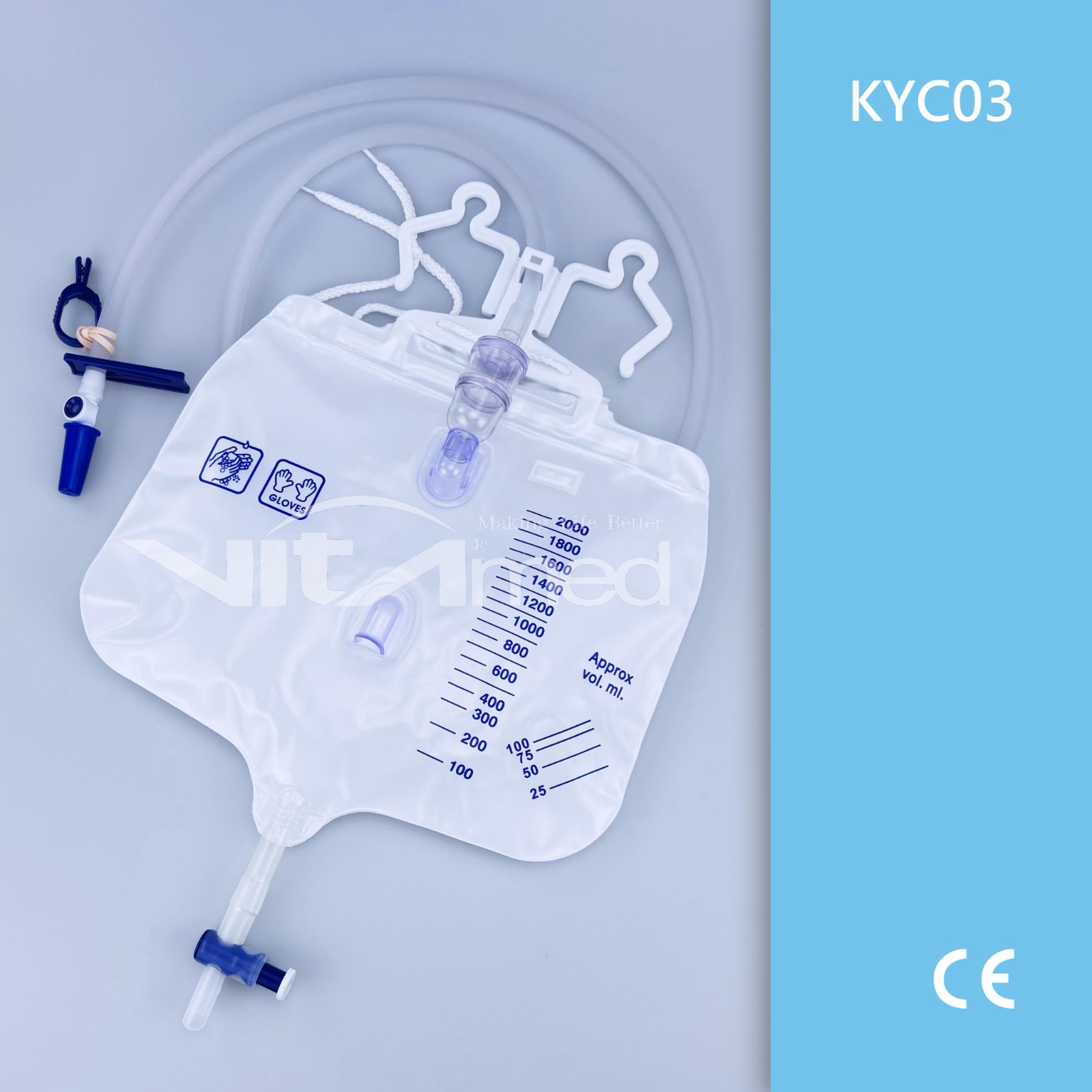 Closed urine drainage system with triple safety concept three-drip chamber KYC03