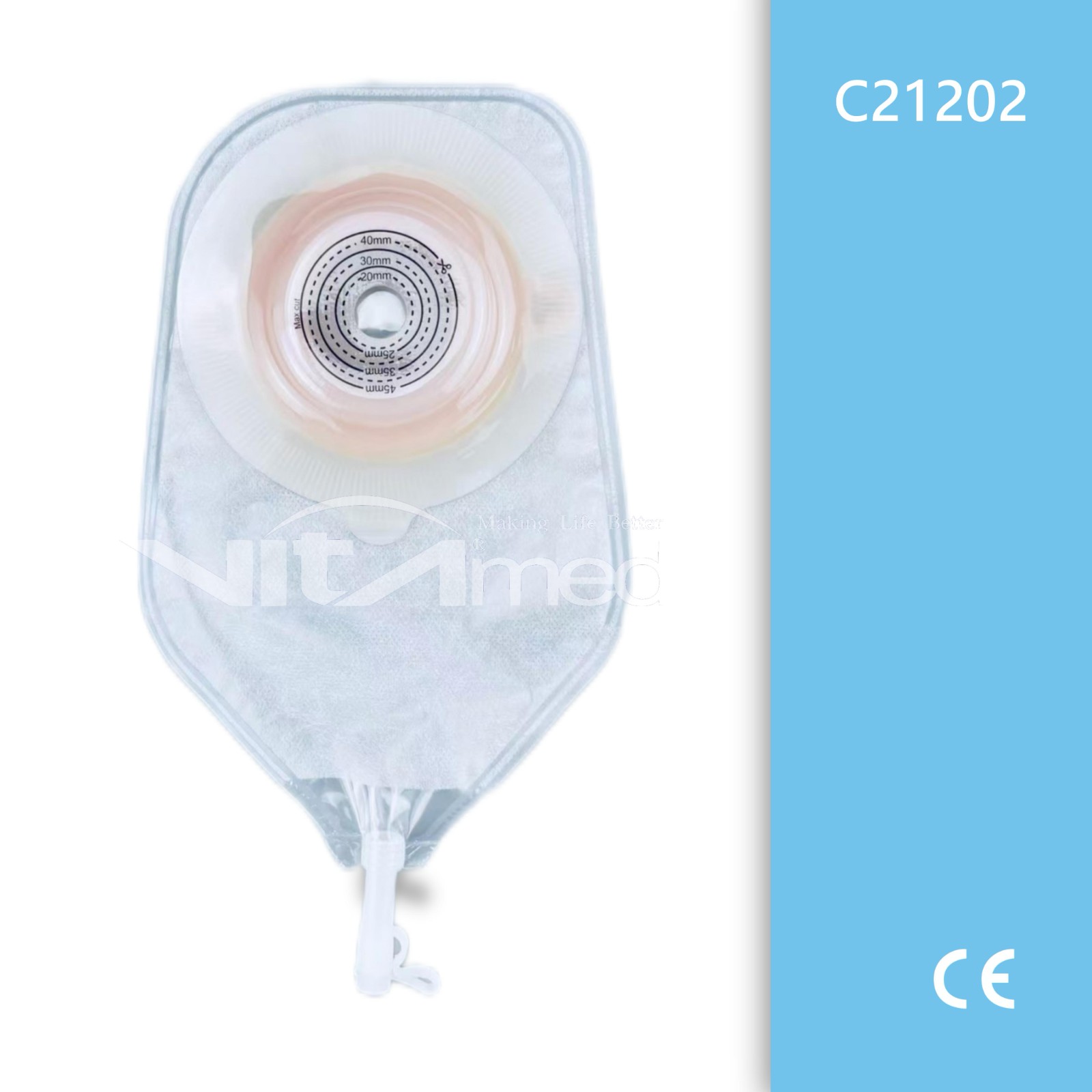 One piece urostomy bag (convex) C21201
